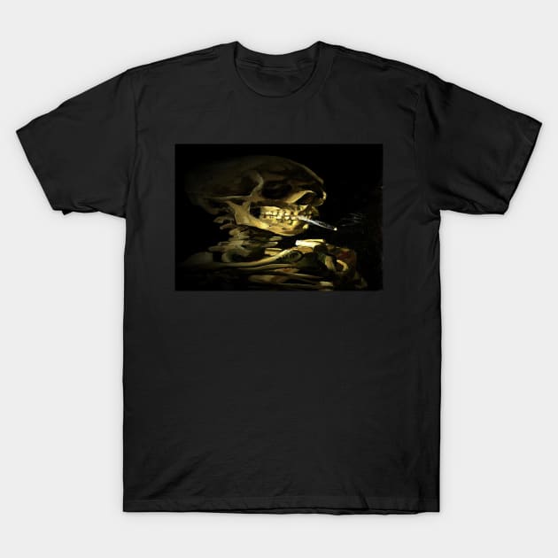 Skull of a Skeleton with Burning Cigarette (Vincent van Gogh) Remake T-Shirt by Ckauzmann